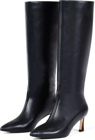 GENSHUO Women's Knee High Boots Leather Pointed Toe Low Stiletto Kitten Heel Dress Shoes Long Tall Winter Fall Sexy Fashion Comfortable Boot in Saudi Arabia