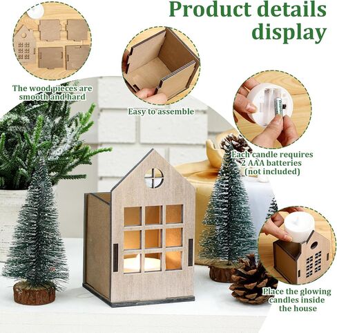Syhood 8 Pcs Christmas Village Set, 5 LED Lighted Wooden Houses and 3 Frosted Trees Christmas Decorations Indoor Christmas Scenes Decor Farmhouse Rustic Decor for Tabletop Mantel Xmas Holiday Decor in Saudi Arabia