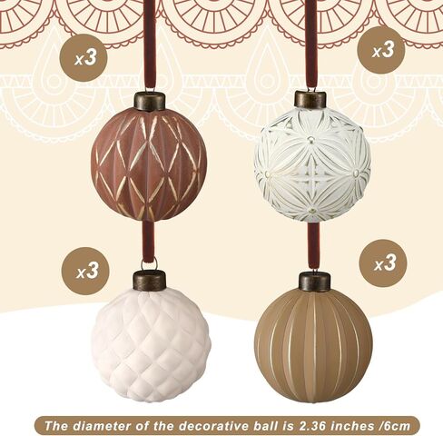 Bucherry 12 Pcs Neutral Textured Christmas Ball Ornaments 2.4 Inch White and Brown Vintage Rustic Christmas Tree Decorations Farmhouse Distressed Xmas Hanging Ornaments for Christmas Tree Home Decor in Saudi Arabia
