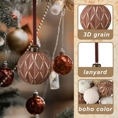 Bucherry 12 Pcs Neutral Textured Christmas Ball Ornaments 2.4 Inch White and Brown Vintage Rustic Christmas Tree Decorations Farmhouse Distressed Xmas Hanging Ornaments for Christmas Tree Home Decor in Saudi Arabia