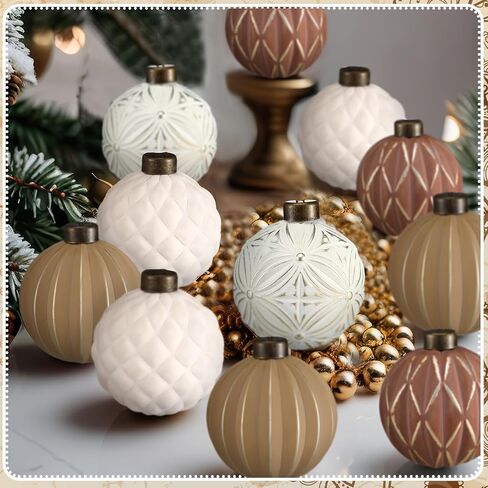 Bucherry 12 Pcs Neutral Textured Christmas Ball Ornaments 2.4 Inch White and Brown Vintage Rustic Christmas Tree Decorations Farmhouse Distressed Xmas Hanging Ornaments for Christmas Tree Home Decor in Saudi Arabia