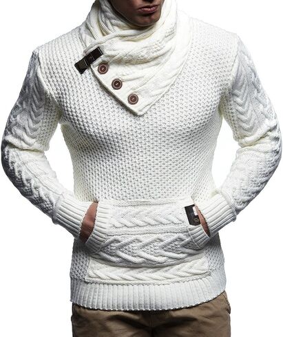 Leif Nelson Men’s Knitted Pullover | Long-Sleeved Slim fit Knitwear | Winter Sweatshirt with Shawl Collar for Men in Kuwait
