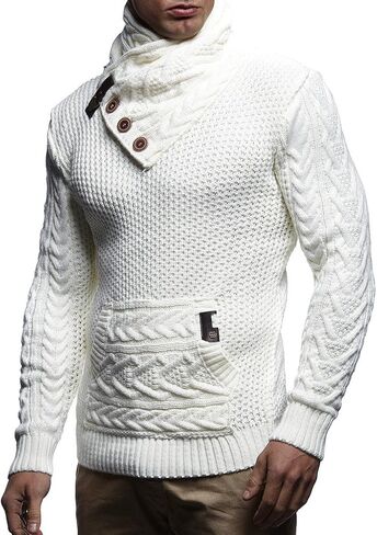 Leif Nelson Men’s Knitted Pullover | Long-Sleeved Slim fit Knitwear | Winter Sweatshirt with Shawl Collar for Men in Kuwait