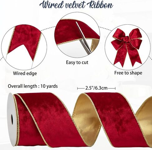Briful Velvet Christmas Ribbon 2.5 Inch Golden Brown Christmas Tree Ribbon with Metallic Wired Gold Edge Velvet Ribbon for Gift Wrapping Wreaths Garland Big Bow Crafts Supplies(2 Rolls, 20 Yards) in Kuwait