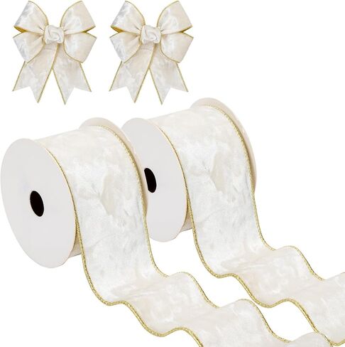 Briful Velvet Christmas Ribbon 2.5 Inch Golden Brown Christmas Tree Ribbon with Metallic Wired Gold Edge Velvet Ribbon for Gift Wrapping Wreaths Garland Big Bow Crafts Supplies(2 Rolls, 20 Yards) in Kuwait