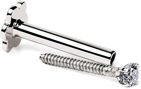 Real Diamond Nose Stud 14K White Gold Nose Ring Internally Threaded 8MM Long Screw Back HI Color 0.02 to 1/6 ct in Saudi Arabia