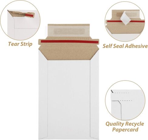 100 حزمة من رسائل البريد الصلبة مقاس 4x6 بوصة، مغلفات بريدية من الورق المقوى ذاتية الغلق، مغلفات بريدية من الورق المقوى تبقى مسطحة للأقراص المضغوطة والصور والمستندات والصور والأوراق والملفات، باللون الأبيض in Kuwait