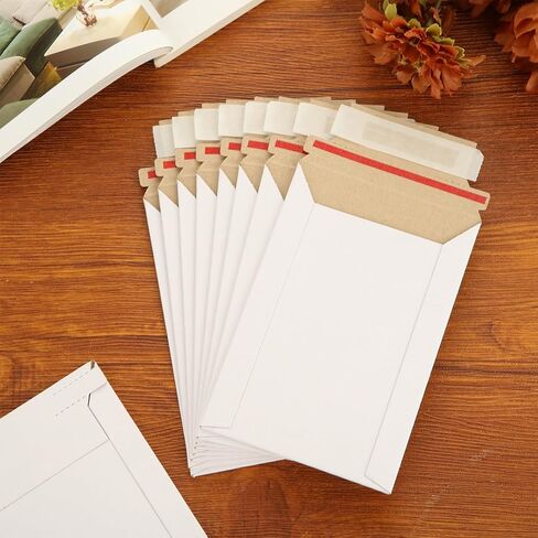 100 حزمة من رسائل البريد الصلبة مقاس 4x6 بوصة، مغلفات بريدية من الورق المقوى ذاتية الغلق، مغلفات بريدية من الورق المقوى تبقى مسطحة للأقراص المضغوطة والصور والمستندات والصور والأوراق والملفات، باللون الأبيض in Kuwait