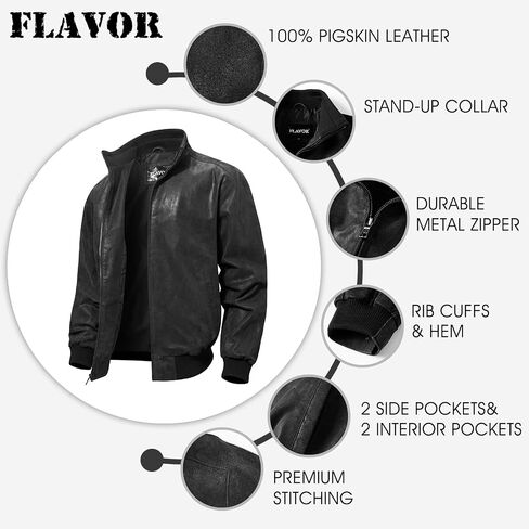 FLAVOR Men's Real Leather Bomber Casual Jacket in Kuwait