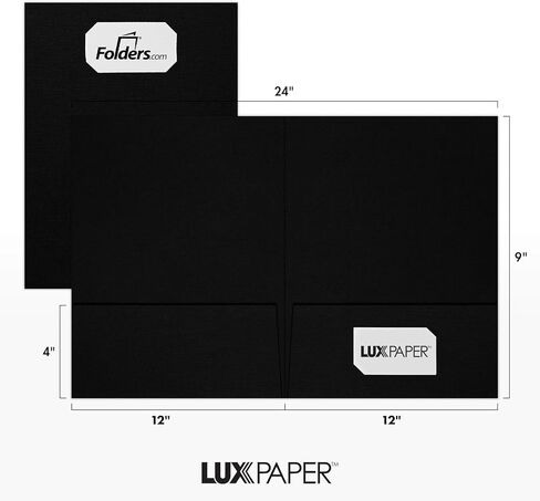LUXPaper 9" x 12" Presentation Folders | Two Pocket | Front Cover Card Slits (Center) | Deep Black Linen | 100lb. Cover | 25 Qty in Saudi Arabia