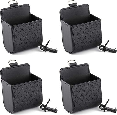 Keenso Universal Car Air Vent Organizer Box Storage Bag, Black Auto Seat Back Interior Case with Hook, Mount Outlet Storage Box Hanging Leather Container Case Bag Pouch Holder (4pcs) in Saudi Arabia