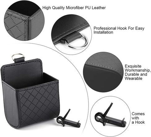 Keenso Universal Car Air Vent Organizer Box Storage Bag, Black Auto Seat Back Interior Case with Hook, Mount Outlet Storage Box Hanging Leather Container Case Bag Pouch Holder (4pcs) in Saudi Arabia