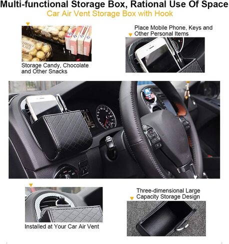 Keenso Universal Car Air Vent Organizer Box Storage Bag, Black Auto Seat Back Interior Case with Hook, Mount Outlet Storage Box Hanging Leather Container Case Bag Pouch Holder (4pcs) in Saudi Arabia