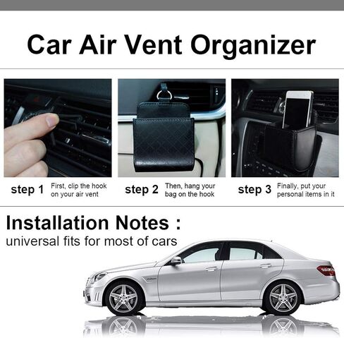 Keenso Universal Car Air Vent Organizer Box Storage Bag, Black Auto Seat Back Interior Case with Hook, Mount Outlet Storage Box Hanging Leather Container Case Bag Pouch Holder (4pcs) in Saudi Arabia