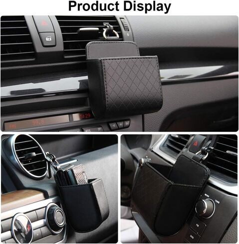 Keenso Universal Car Air Vent Organizer Box Storage Bag, Black Auto Seat Back Interior Case with Hook, Mount Outlet Storage Box Hanging Leather Container Case Bag Pouch Holder (4pcs) in Saudi Arabia