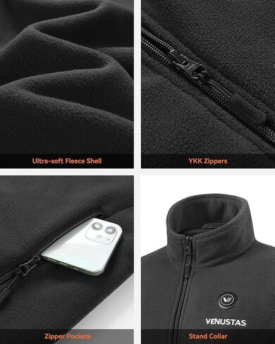 Venustas Mens Heated Jacket, Fleece with Battery Pack 7.4V, Premium Zippers in Kuwait