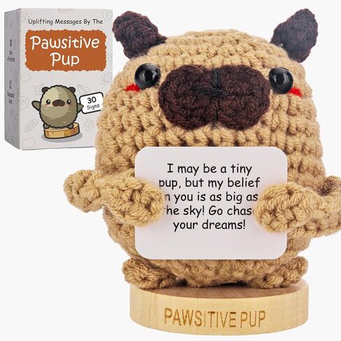 Gifts for Dog Lovers - Adorable Knitted Crochet Dog Holding Positive Signs - Unique Christmas Gift for Pet Owners, Dog Moms, Dog Dads - Dog Themed Gift for Men and Women - 30 Swappable Affirmations in Saudi Arabia