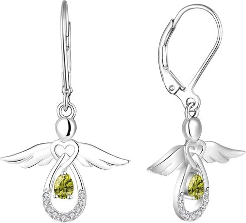 FJ Guardian Angel Dangle Drop Earrings 925 Sterling Silver Teardrop Leverback Birthstone Earrings Jewelry Gifts for Women in Kuwait