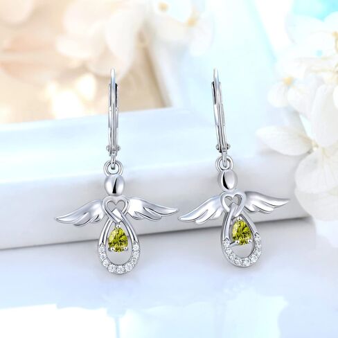 FJ Guardian Angel Dangle Drop Earrings 925 Sterling Silver Teardrop Leverback Birthstone Earrings Jewelry Gifts for Women in Kuwait