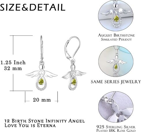 FJ Guardian Angel Dangle Drop Earrings 925 Sterling Silver Teardrop Leverback Birthstone Earrings Jewelry Gifts for Women in Kuwait