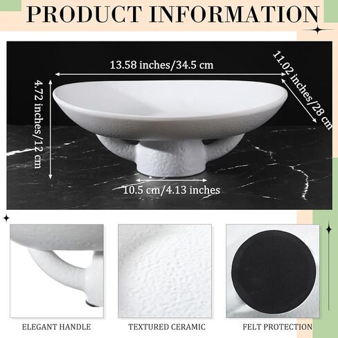 وعاء مزخرف بقاعدة من السيراميك ووعاء مفاتيح لطاولة المدخل ووعاء الطحلب ووعاء الفاكهة المركزي لتزيين المنزل وغرفة المعيشة والمطبخ (أسود، 13.58 × 11.02 × 4.72) in Kuwait