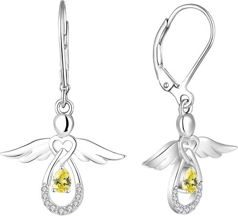 FJ Guardian Angel Dangle Drop Earrings 925 Sterling Silver Teardrop Leverback Birthstone Earrings Jewelry Gifts for Women in Kuwait