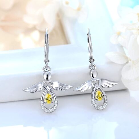 FJ Guardian Angel Dangle Drop Earrings 925 Sterling Silver Teardrop Leverback Birthstone Earrings Jewelry Gifts for Women in Kuwait