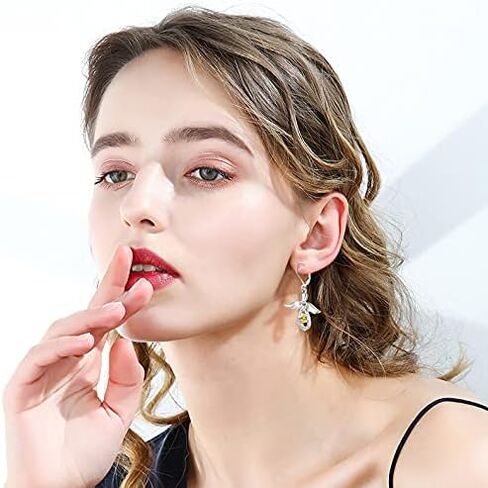 FJ Guardian Angel Dangle Drop Earrings 925 Sterling Silver Teardrop Leverback Birthstone Earrings Jewelry Gifts for Women in Kuwait