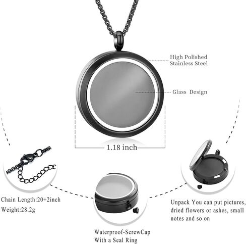 Oinsi Cremation Locket Necklace for Ashes of Loved One Carry Photo Glass Memorial Urn Jewelry 316L Stainless Steel Keepsake Gifts in Kuwait