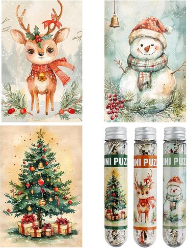 MISITU Small Jigsaw Puzzles for Adults Christmas Puzzles Challenging Puzzle Small Puzzles Mini Puzzles 150 Piece Micro Tiny Puzzels Deer Snowman Christmas Tree Travel Puzzles 6 x 4 inch 3 Packs in Saudi Arabia