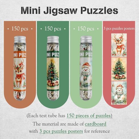 MISITU Small Jigsaw Puzzles for Adults Christmas Puzzles Challenging Puzzle Small Puzzles Mini Puzzles 150 Piece Micro Tiny Puzzels Deer Snowman Christmas Tree Travel Puzzles 6 x 4 inch 3 Packs in Saudi Arabia