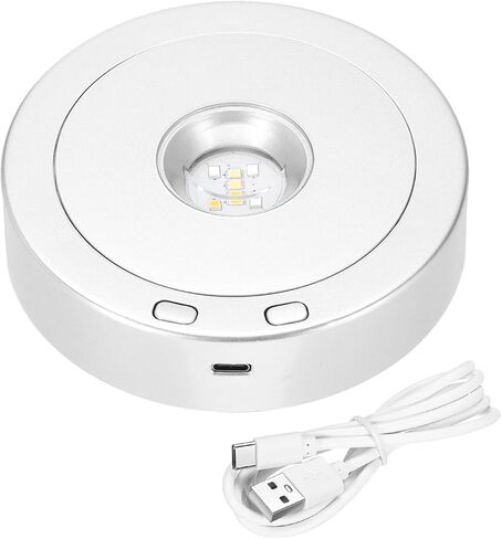 PATIKIL 4.5" x 3.5" Rotating LED Light Base Stand, Colorful Base Display Pedestals with 4 Revolving & 8 Light Modes Electric & Battery-Operated Platform for Crystal Decoration, Silver Tone in Saudi Arabia