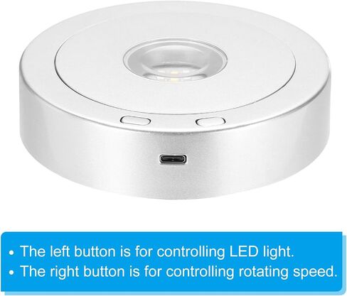 PATIKIL 4.5" x 3.5" Rotating LED Light Base Stand, Colorful Base Display Pedestals with 4 Revolving & 8 Light Modes Electric & Battery-Operated Platform for Crystal Decoration, Silver Tone in Saudi Arabia