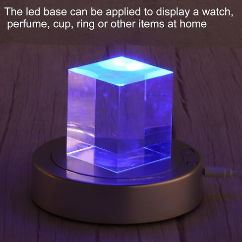 PATIKIL 4.5" x 3.5" Rotating LED Light Base Stand, Colorful Base Display Pedestals with 4 Revolving & 8 Light Modes Electric & Battery-Operated Platform for Crystal Decoration, Silver Tone in Saudi Arabia
