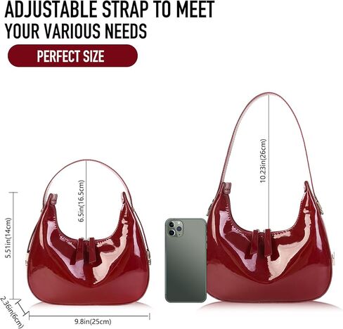 حقائب كتف هلالية للنساء من showyees - محفظة حمراء صغيرة Y2k بمقبض علوي وحقائب كتف هوبو تحت الإبط وحقيبة كلاتش in Kuwait