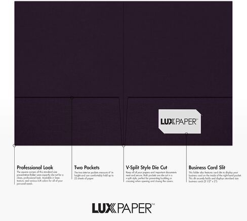 LUXPaper 9" x 12" Presentation Folders | Two Pocket | Front Cover Card Slits (Lower Right) | Deep Black Linen | 100lb. Cover | 50 Qty in Saudi Arabia