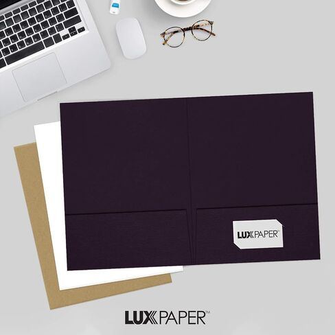 LUXPaper 9" x 12" Presentation Folders | Two Pocket | Front Cover Card Slits (Lower Right) | Deep Black Linen | 100lb. Cover | 50 Qty in Saudi Arabia