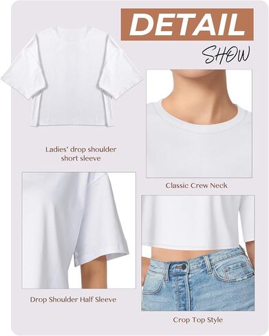 Women's Basic Crop Top Drop Shoulder T Shirt Half Sleeve Cropped Tee Crewneck Short Sleeve Casual Summer Solid Crop Tops in Saudi Arabia