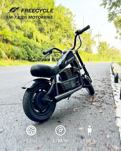 EM-7 Electric Motorcycle Mini Motorbike for Kids Aged 6~10, 10MPH Speed, Lithium Battery for 60min Ride, 12" Air Tires, Music & Lighting, Black in Saudi Arabia
