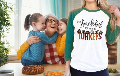 Thankful for My Little Turkeys Shirt Women Thanksgiving Tshirt Cute Graphic Raglan 3/4 Sleeve Baseball Tee Tops in Kuwait