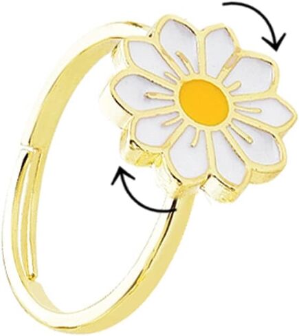 COLORFUL BLING Delicate Silver Cubic Zirconia Daisy Flower Butterfly Fidget Anxiety Rings for Women Adjustable Open Sunflowers Evil Eyes Stress Relief Stackable Rings in Saudi Arabia