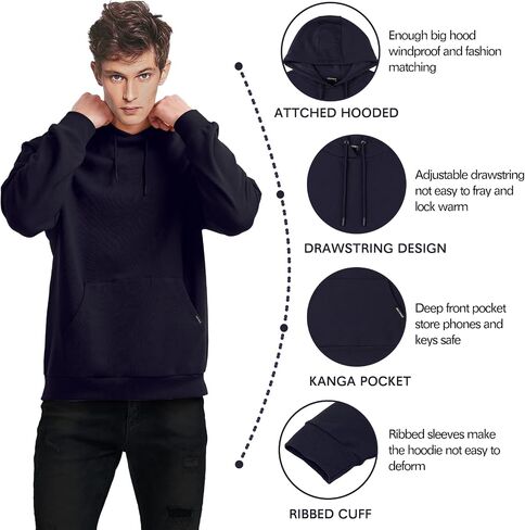 DEESPACE Men's Sweatshirts Soft Brushed Fleece Hoodie Pull on Sweatshirts Drawstring Hooded Sweatshirt (S-3XL) in Saudi Arabia