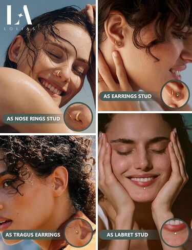 LOLIAS 14K Gold Filled Nose Rings 20G 18G Threadless Nose Rings Hoops Studs - 316L Surgical Steel Push in Flat Back Nose Stud - CZ Hypoallergenic Nose Nostril Tragus Helix Piercing Jewelry for Women Men 11Pcs in Kuwait