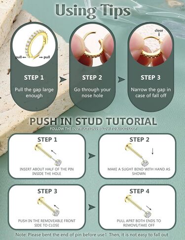 LOLIAS 14K Gold Filled Nose Rings 20G 18G Threadless Nose Rings Hoops Studs - 316L Surgical Steel Push in Flat Back Nose Stud - CZ Hypoallergenic Nose Nostril Tragus Helix Piercing Jewelry for Women Men 11Pcs in Kuwait