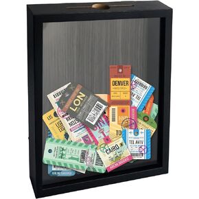 Ticket Shadow Box Top Loading Display Case Frame with Slot on Top, Customizable DIY Sweet Gift, Movie Travel Sporting Events Concert Ticket Stubs Drink Beer Caps- Memory Box, Black 5x7