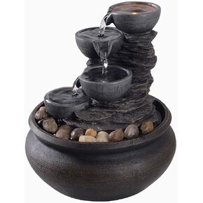Teamson Home Indoor Tabletop Zen Waterfall Fountain with Led Lights and Pump for Bedroom Living Room Office, Stone Gray