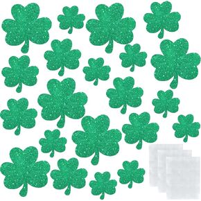36 Pieces St Patrick's Day Glittered Cutouts Green Shamrock Cut Outs Paper for St Patrick's Day Decoration (Green)