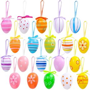 Elcoho 60 Pieces Easter Hanging Eggs Colorful Plastic Easter Eggs Easter Hanging Ornaments Easter Decoration, Random Styles