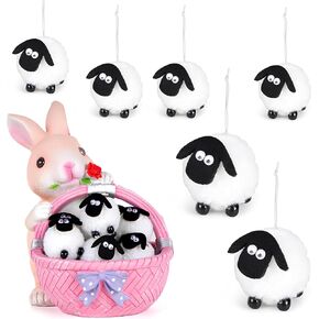 AUTMORAN 6Pcs Cute Lamp Hanging Decor,Christmas Tree Decorative Hanging Ornament Sheep Plush (1.57'' x 1.57'' x 4Pcs,2.36'' x 2.36'' x 2Pcs)