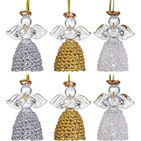 12pcs Glass Angel Ornaments Spun Angels Christmas Tree Ornaments Colorful Mini Hanging Guardian Angel Ornaments for Christmas Season Holiday Decor